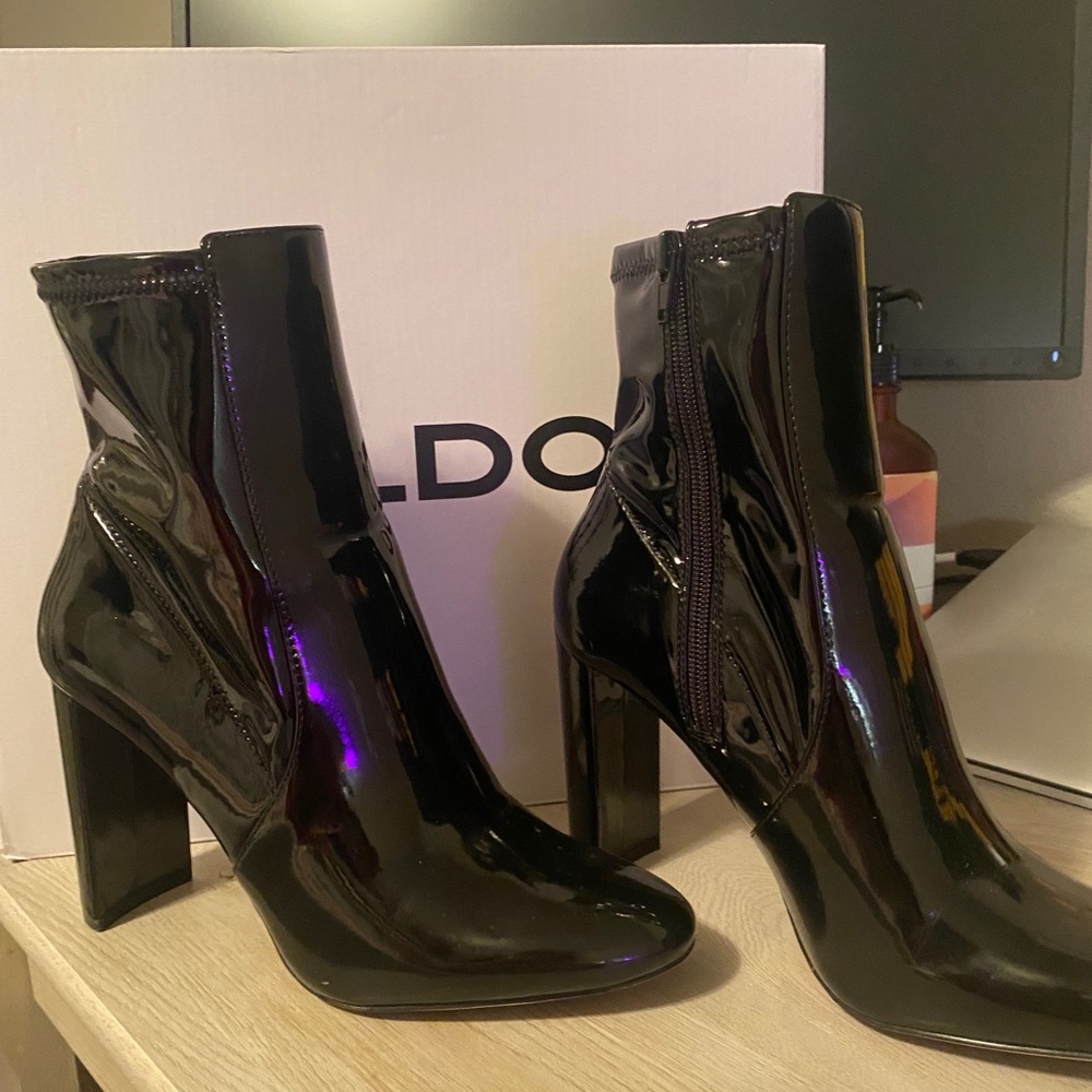 Black leather booties